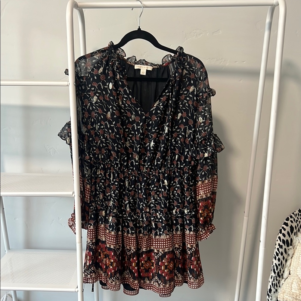 Chelsea & Violet Black and Red Ruffled Tiered Dress